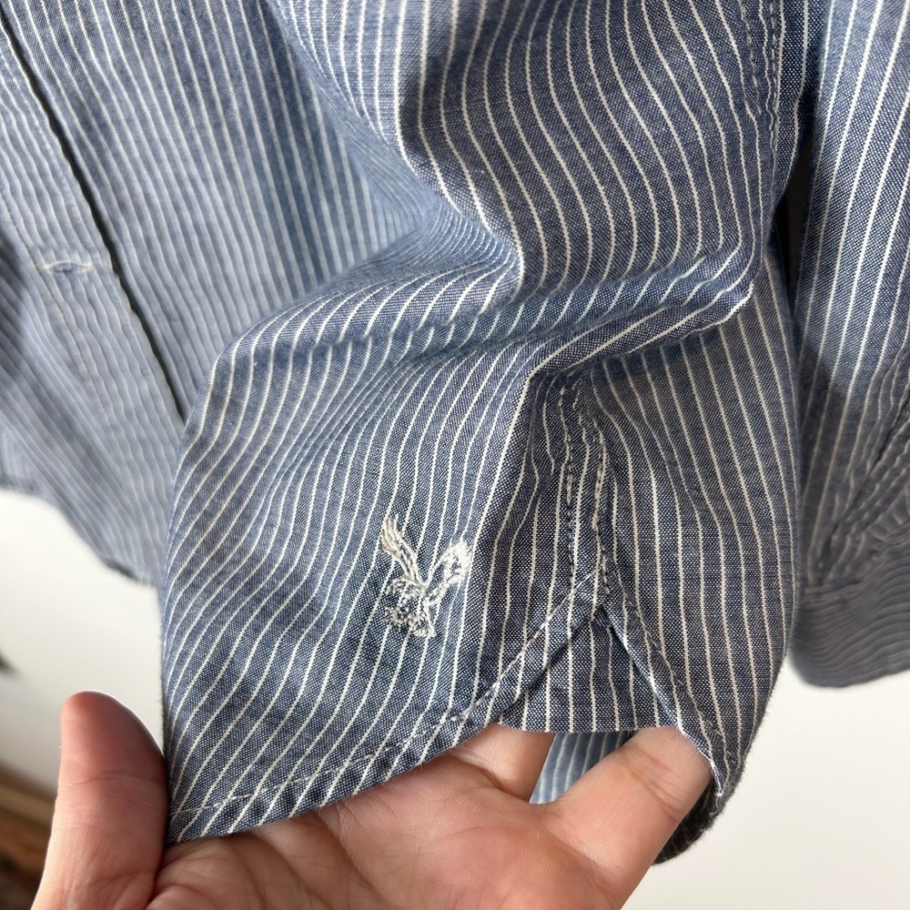 American Eagle striped button-down shirt, M, Prep Fit cotton Classic Preppy - Picture 5 of 7